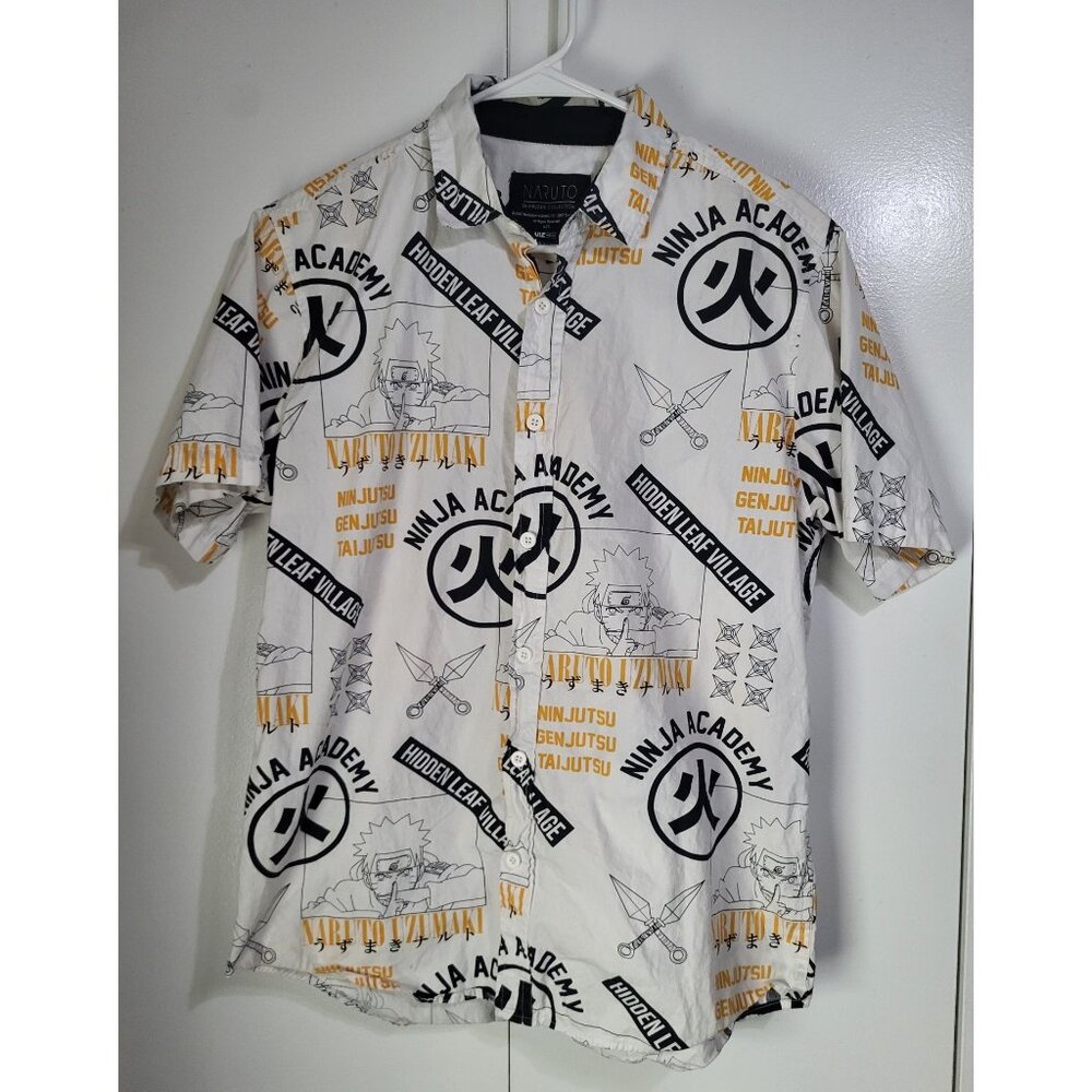 Naruto Shippuden Ninja Academy Hidden Leaf Village Graphic Button-Up Shirt Med - Picture 2 of 11